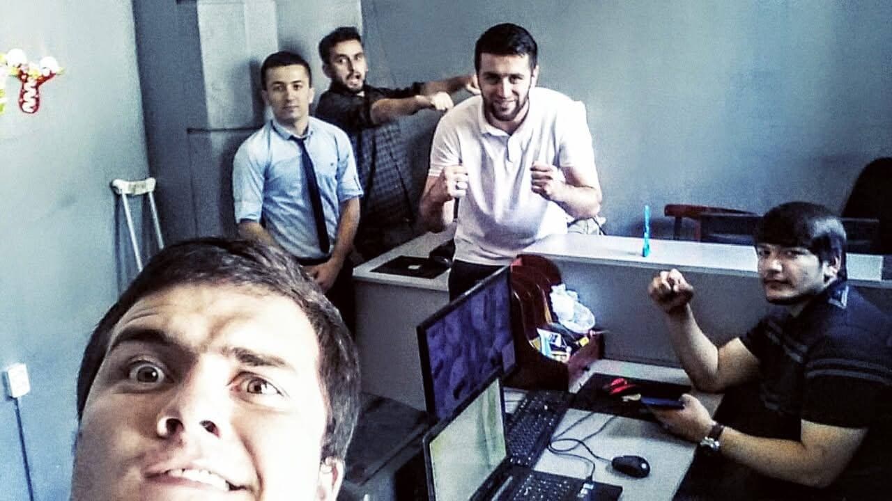 The new RAP.TJ office with Baron, Professor M., Shuhrati Zaydullo, and Akmal - editing videos for RAP PORTAL, 2016